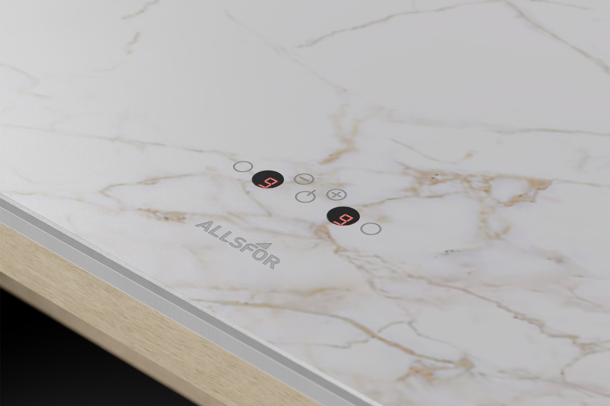 Bancada em porcelânico de mármore com indução invisível AllsFor integrada